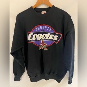 Vintage 90s Phoenix Coyotes NHL Black Crewneck Sweatshirt Size L Hanes